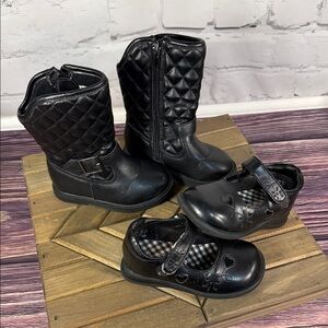 Carter's 5T Black Quilted Kids Boots and SmartFit 5 1/2T Black Mary Jane Shoes